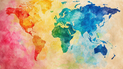 Colored art world map - obrazy, fototapety, plakaty