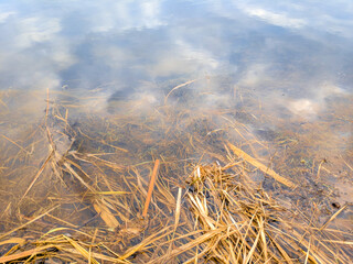 glare and reflections on the water. the sky is reflected in the water. Background of waves,...