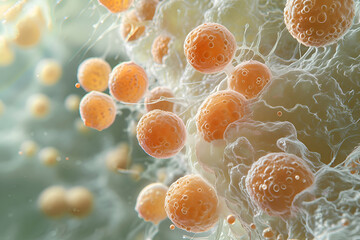  illustration Dandruff-causing fungus under a microscope on human hair.  - obrazy, fototapety, plakaty