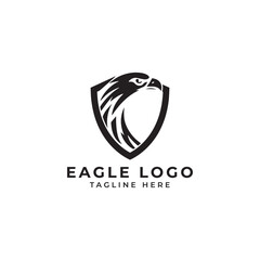 Eagle logo design. Vector icon of bird emblem with shield, eagle or eagle head