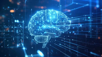 Fotobehang Artificial intelligence and digital brain on blue circuit, AI illustration © Elvin