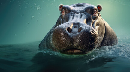 Common hippopotamus or hippo (Hippopotamus amphibius) showing aggression