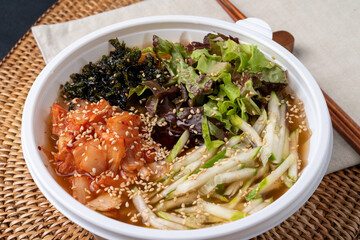 Jokbal, bossam, Korean food, braised pork, makguksu, hwangtae, slush, muksabal, side dishes, salted shrimp, lettuce,