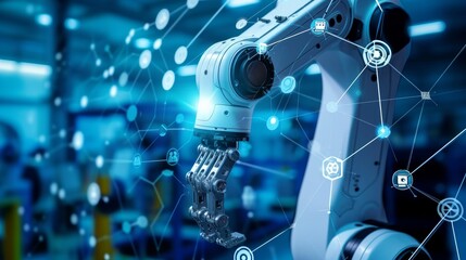 AI robot arm works in industry, production environment, unmanned production, artificial intelligence