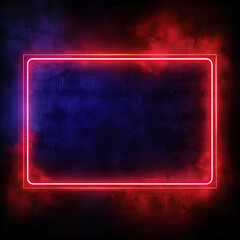 glowing red neon sign on a black wall. With Glow and smoke.  Area for text and images .