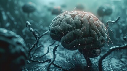Artificial intelligence and digital brain on blue circuit, AI illustration - obrazy, fototapety, plakaty