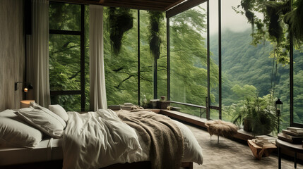 Step into eco-luxury with a green living bedroom adorned with vibrant plants, offering ultimate relaxation