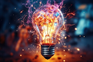 Light bulb with colored flames. Igniting ideas and creativity with vibrant energy and innovative illumination, symbolizing the spark of inspiration and intellectual brillian