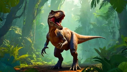 Poster de jardin Dinosaures Tyrannosaurus rex dinosaurus trex in the jungle 8