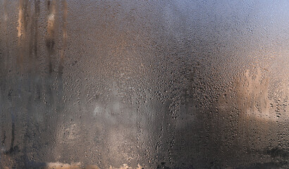 Wet glass condensation. water drops background - obrazy, fototapety, plakaty