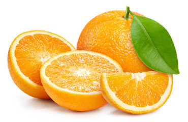 Orange fruit with leaf isolate