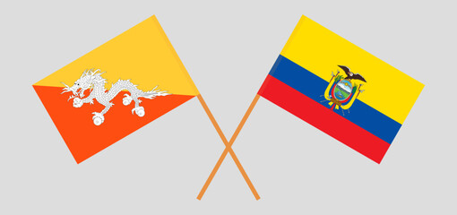 Crossed flags of Bhutan and Ecuador. Official colors. Correct proportion