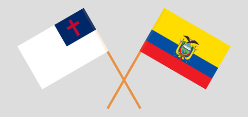 Crossed flags of christianity and Ecuador. Official colors. Correct proportion