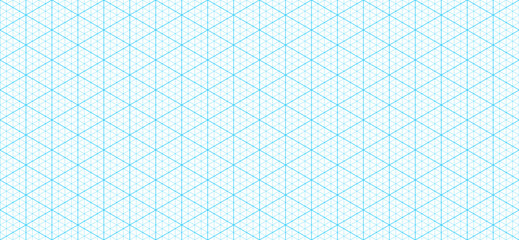 Isometric triangular paper grid pattern or graph blueprint vector background. Isometric triangle pattern paper with guide lines rulers, technical plotting sheet for construction or architect drawing - obrazy, fototapety, plakaty