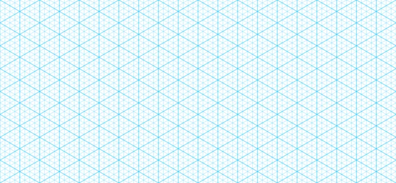 Isometric triangular paper grid pattern or graph blueprint vector background. Isometric triangle pattern paper with guide lines rulers, technical plotting sheet for construction or architect drawing