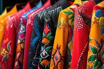 Colorful shirts displayed on a rack, perfect for showcasing a variety of styles and colors. Ideal for fashion websites, online clothing stores, or fashion-related articles
