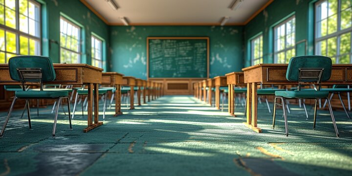 A Classroom with a Modern Twist: Chalkboard Technology Meets Green Carpet Generative AI