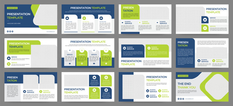 Modern Green and Navy Startup Pitch Deck and Campaign Deck Presentation Template with Infographics. Creative educational presentation template with infographic slides and minimal pastel design.