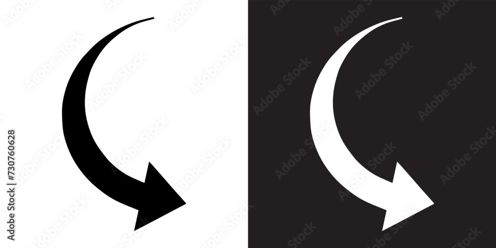 Poster curved arrow icon vector. arrow pointer icon sign symbol in trendy flat style. arrow right vector ic