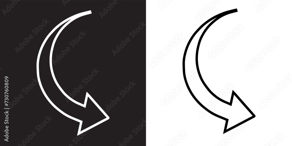 Poster curved arrow icon vector. arrow pointer icon sign symbol in trendy flat style. arrow right vector ic