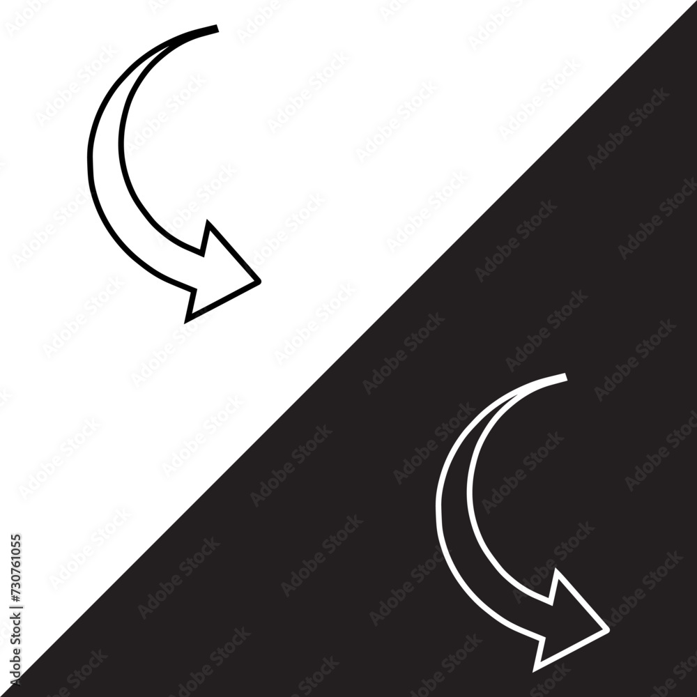 Poster curved arrow icon vector. arrow pointer icon sign symbol in trendy flat style. arrow right vector ic
