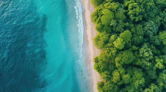 A beach including water and trees. Generative Ai. © Concept Killer