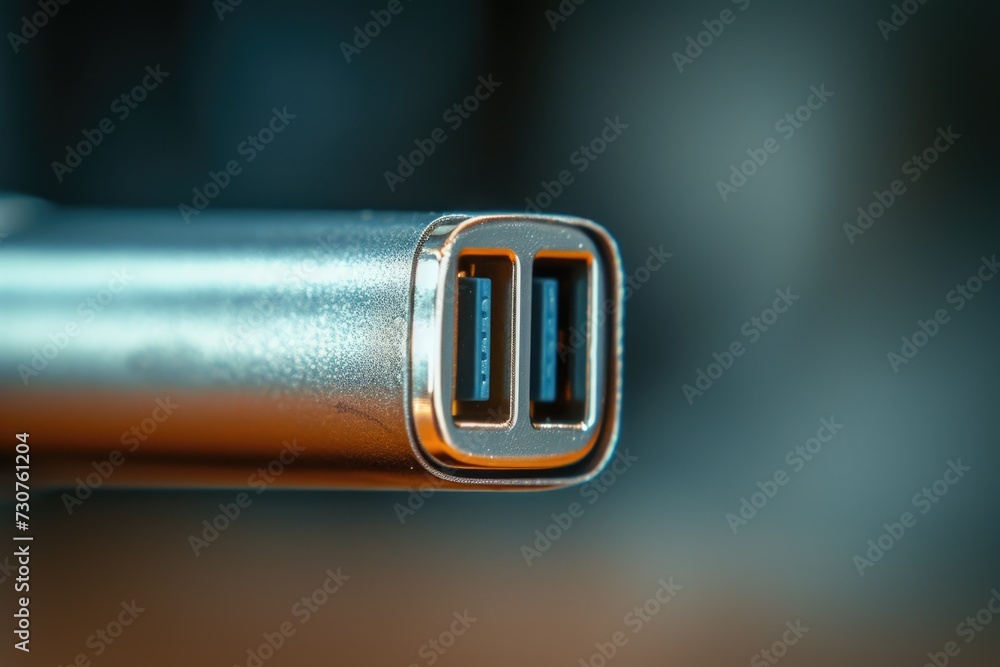 Poster close up of a usb charger on a table. suitable for technology-related articles or blogs