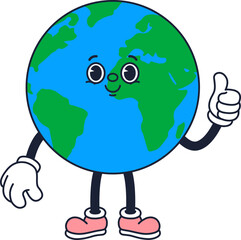 Cartoon Earth Character Giving Thumbs Up