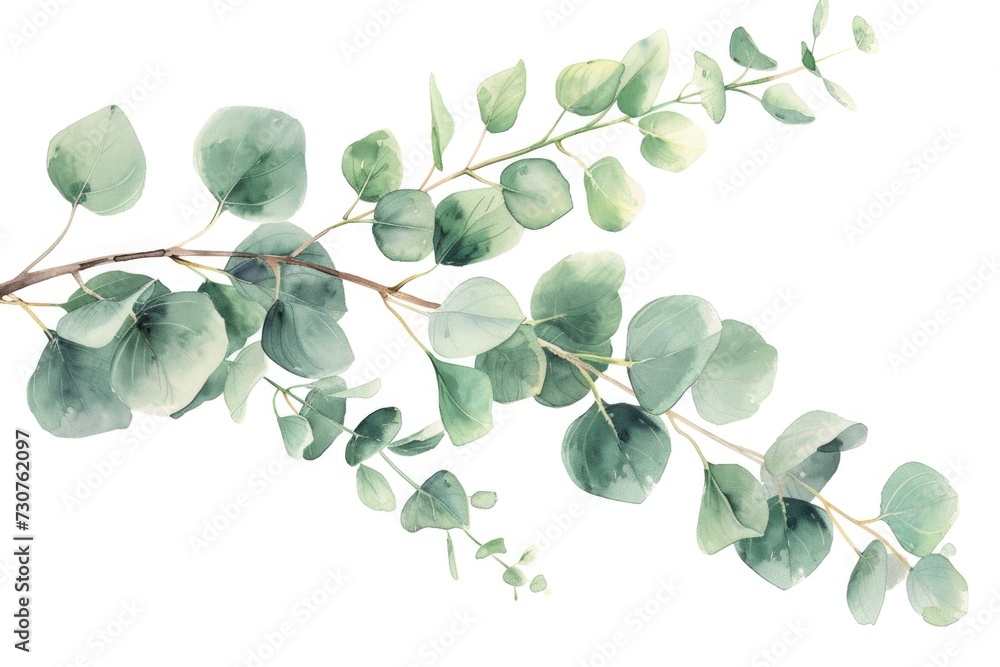 Poster a beautiful watercolor painting of a branch of eucalyptus. perfect for adding a touch of nature to a