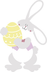 happy easter with bunny rabbit and egg, flat png transparent cartoon character design