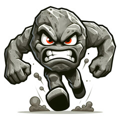 Obraz premium Rock or Stone Monster Running with Angry expression Cartoon Style PNG Transparent Background
