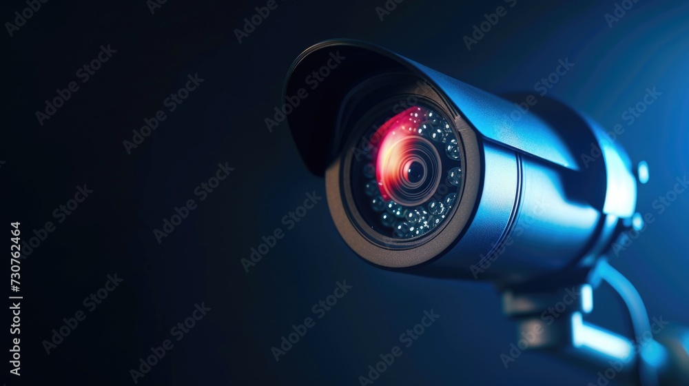Poster camera close-up on a vibrant blue background. perfect for photography-related designs and concepts