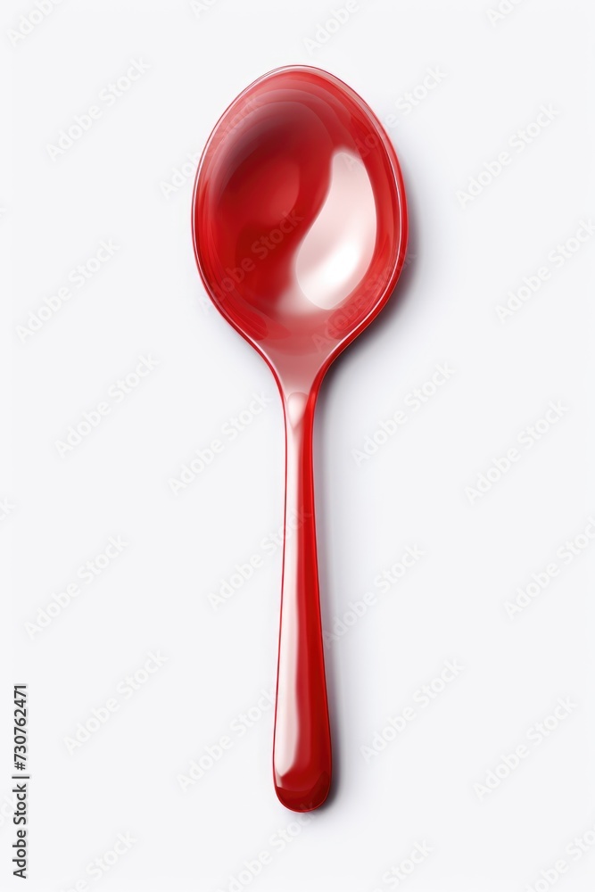 Poster a simple and minimalistic image of a red spoon placed on a clean white surface. perfect for food and