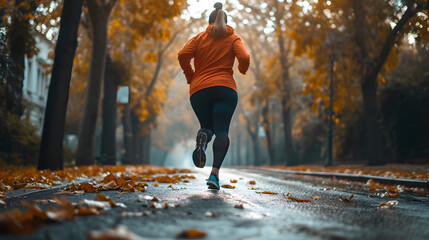 A plus-sized runner crossing the finish line with arms raised in triumph during a marathon. fat woman running