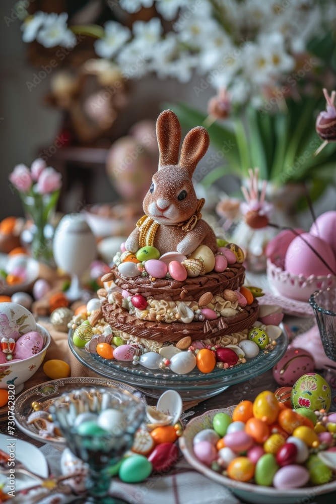 Poster A table displaying a wide range of different types of food. This image can be used to showcase a diverse selection of dishes or to represent a buffet-style meal