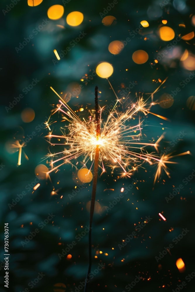Aufkleber A close-up shot of a sparkler on a stick. Perfect for adding a festive touch to celebrations and events