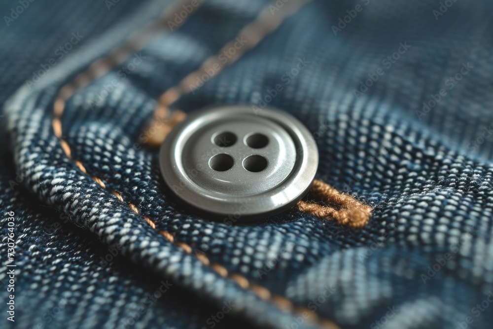 Poster a button is visible in the back pocket of a pair of jeans. this image can be used to depict fashion,