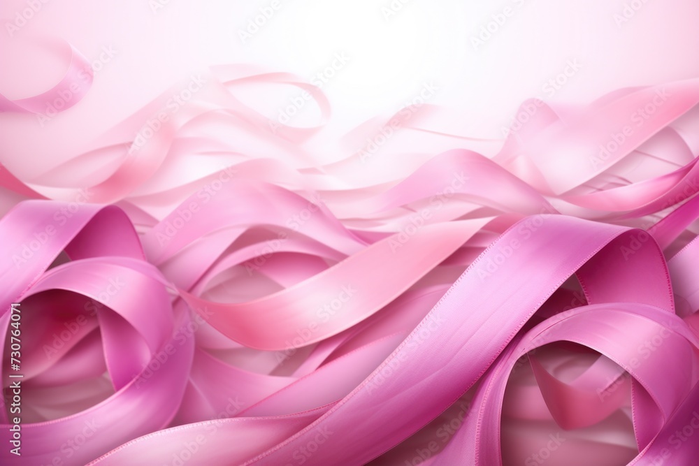 Poster a bunch of pink ribbons on a pink background. perfect for adding a feminine touch to any design or p