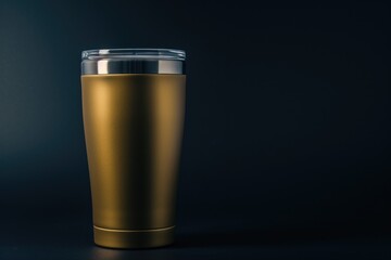 A gold cup resting on a sleek black surface. Perfect for sports awards or corporate recognition.