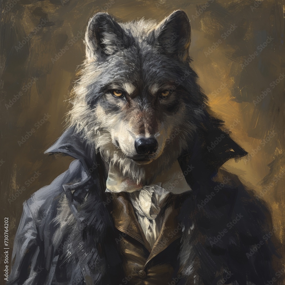 Canvas Prints portrait of a wolf in a jacket and bow tie. digital painting