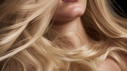 A close up view of a woman with long blonde hair. Perfect for beauty and fashion related projects