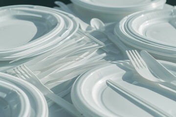 A collection of white plates with forks and spoons. Perfect for any dining occasion