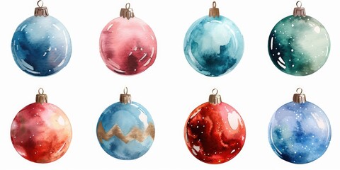 Colorful set of six Christmas ornaments. Perfect for holiday decorations and festive designs