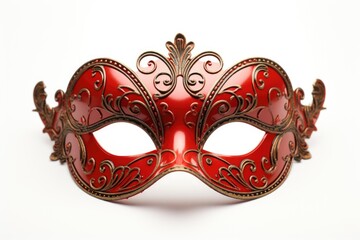 A red masquerade mask on a plain white background. Perfect for costume parties and themed events - obrazy, fototapety, plakaty