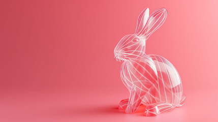 Minimal Easter card with transparent rabbit sculpture on a pink background. Bunnycore