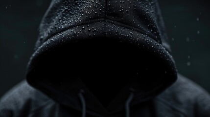 A person wearing a black hoodie walking in the rain. Suitable for illustrating rainy weather or urban lifestyle themes