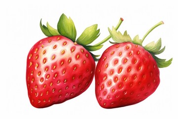 A painting of two strawberries on a white background. Perfect for food blogs, recipe websites, or fruit-themed designs