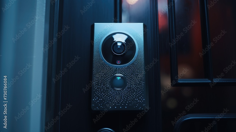 Poster A detailed close-up of a button on a door. Suitable for various applications
