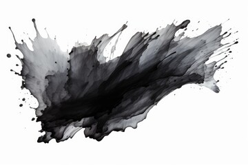A black and white photo of a black ink splatter. Can be used for various design projects