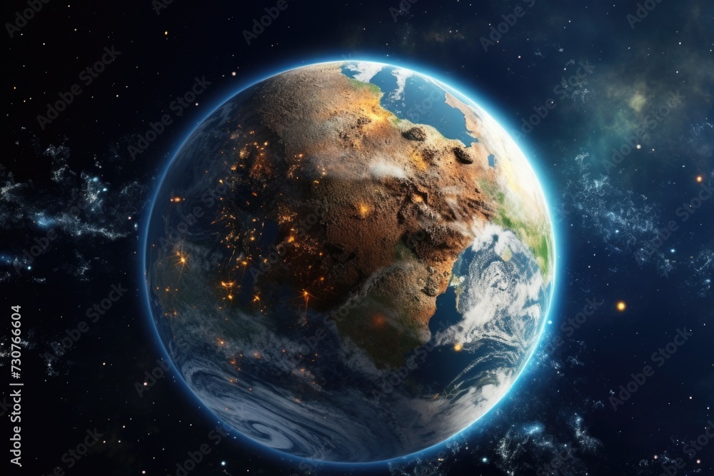Poster a stunning image of the earth as seen from space during the night. perfect for illustrating global c
